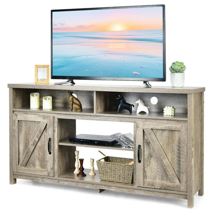 59 Inch TV Stand Media Center Console Cabinet with Barn Door for TV's 65 Inch-Natural Costway