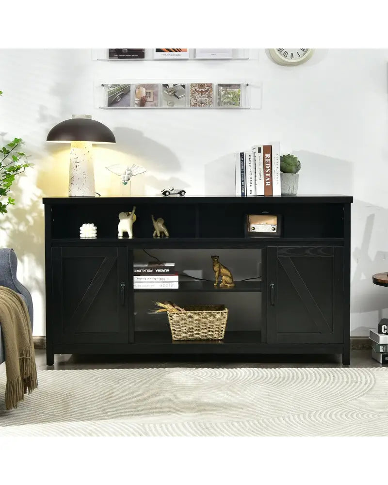 59 Inch TV Stand Media Center Console Cabinet with Barn Door for TV’s 65 Inch-Black - Black - Entertainment Centers &