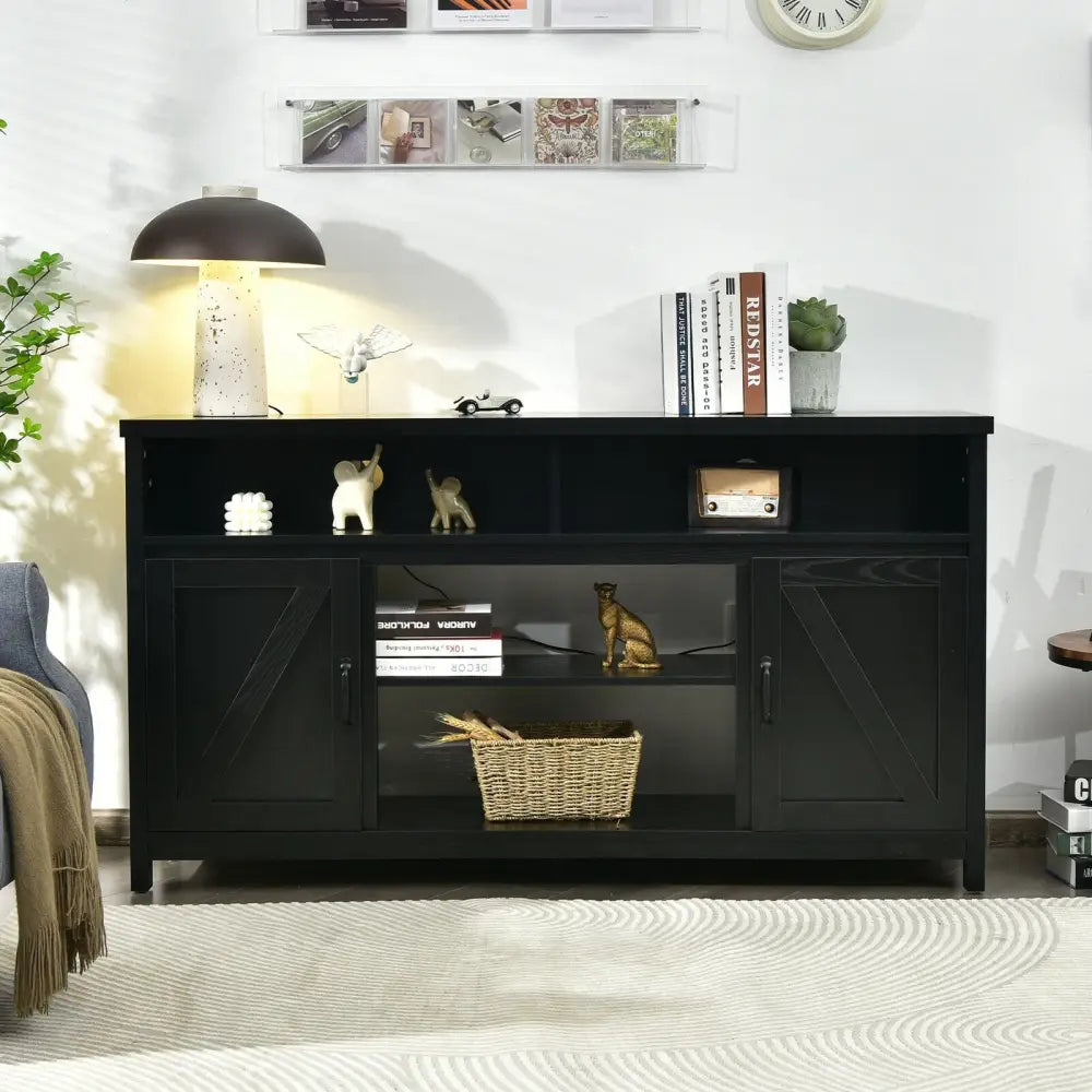 59 Inch TV Stand Media Center Console Cabinet with Barn Door for TV’s 65 Inch-Black - Black - Entertainment Centers &