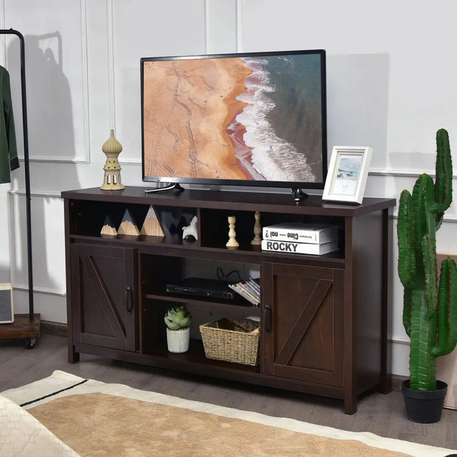 59 Inch TV Stand Media Center Console Cabinet with Barn Door for TV's 65 Inch-Brown Costway