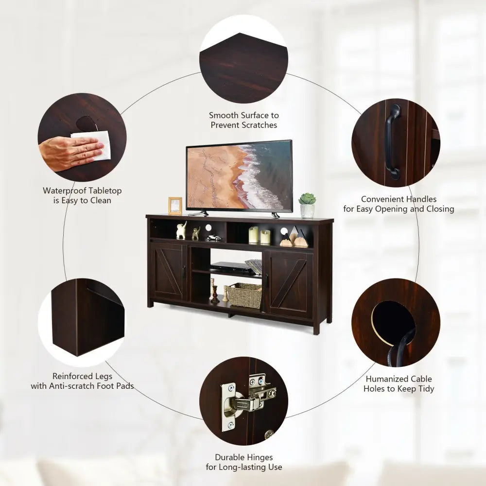 59 Inch TV Stand Media Center Console Cabinet with Barn Door for TV’s 65 Inch-Brown - Brown - Entertainment Centers &