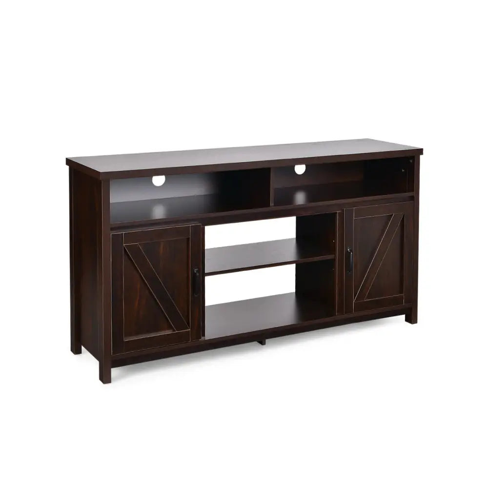 59 Inch TV Stand Media Center Console Cabinet with Barn Door for TV’s 65 Inch-Brown - Brown - Entertainment Centers &