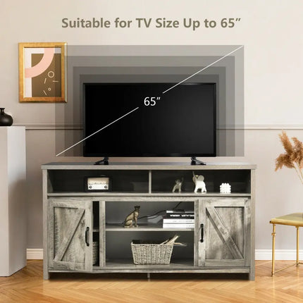 59 Inch TV Stand Media Center Console Cabinet with Barn Door for TV's 65 Inch-Natural Costway