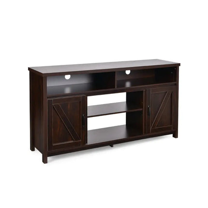 59 Inch TV Stand Media Center Console Cabinet with Barn Door for TV's 65 Inch-Brown Costway