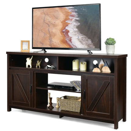 59 Inch TV Stand Media Center Console Cabinet with Barn Door for TV's 65 Inch-Brown Costway