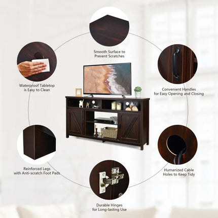 59 Inch TV Stand Media Center Console Cabinet with Barn Door for TV's 65 Inch-Brown Costway