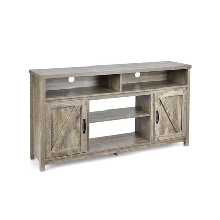 59 Inch TV Stand Media Center Console Cabinet with Barn Door for TV's 65 Inch-Natural Costway