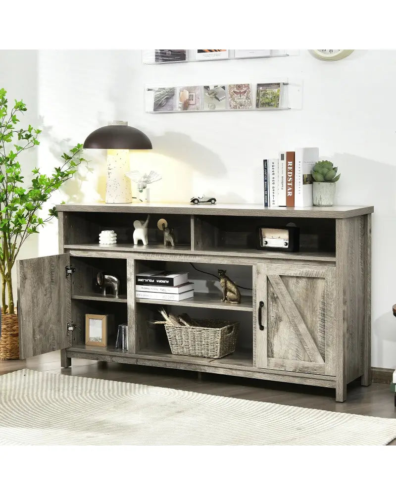 59 Inch TV Stand Media Center Console Cabinet with Barn Door for TV’s 65 Inch-Natural - Natural - Entertainment Centers