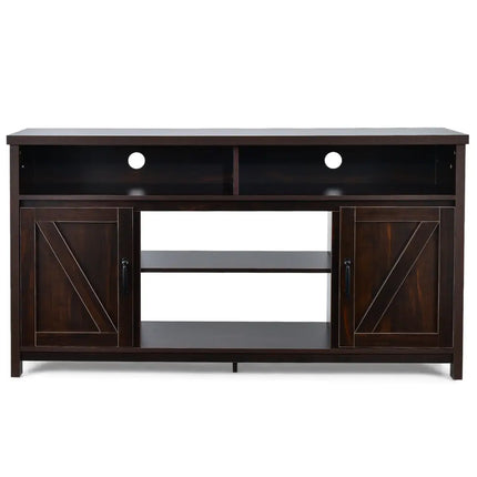 59 Inch TV Stand Media Center Console Cabinet with Barn Door for TV's 65 Inch-Brown Costway