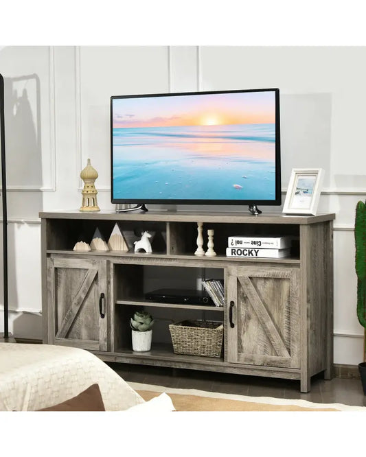 59 Inch TV Stand Media Center Console Cabinet with Barn Door for TV’s 65 Inch-Natural - Natural - Entertainment Centers