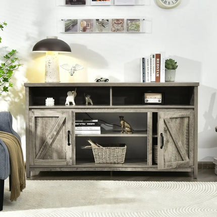 59 Inch TV Stand Media Center Console Cabinet with Barn Door for TV's 65 Inch-Natural Costway
