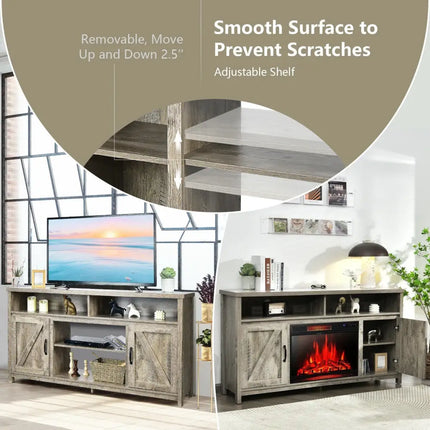 59 Inch TV Stand Media Center Console Cabinet with Barn Door for TV's 65 Inch-Natural Costway