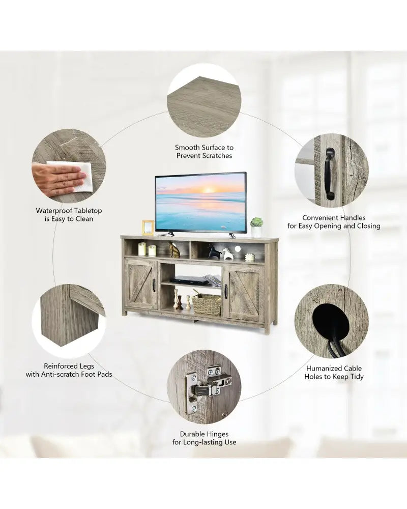 59 Inch TV Stand Media Center Console Cabinet with Barn Door for TV’s 65 Inch-Natural - Natural - Entertainment Centers