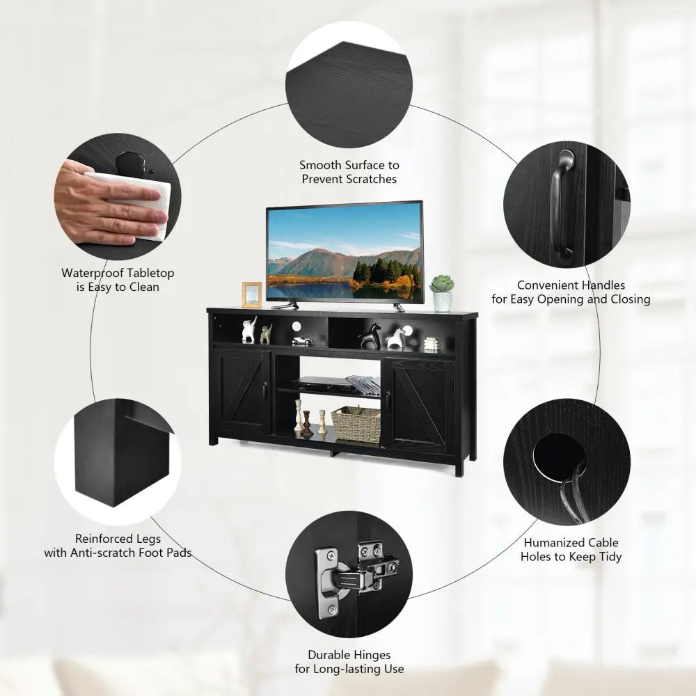 59 Inch TV Stand Media Center Console Cabinet with Barn Door for TV’s 65 Inch-Black - Black - Entertainment Centers &