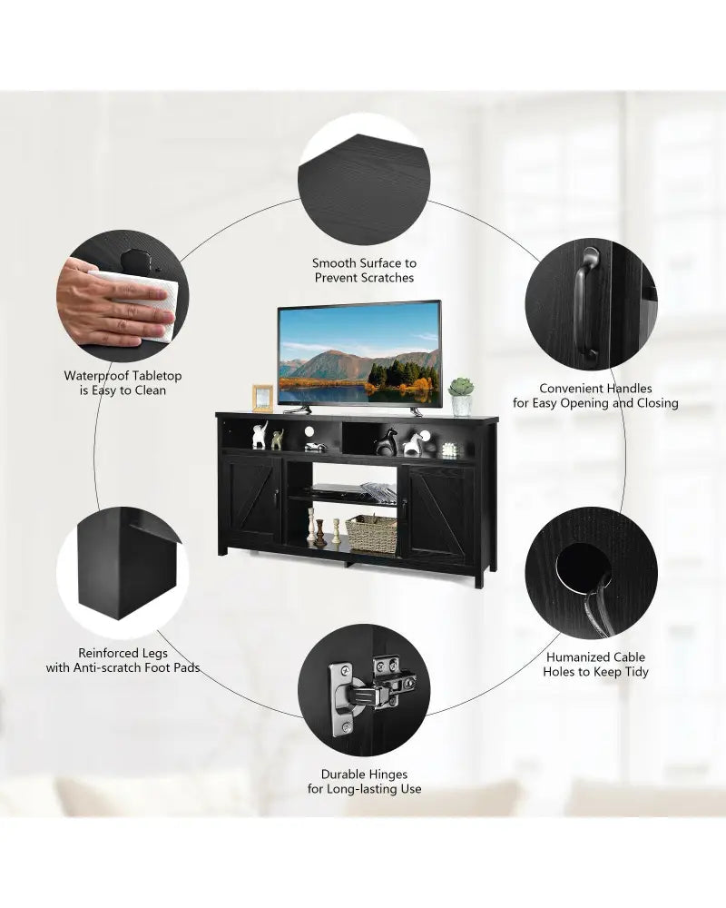 59 Inch TV Stand Media Center Console Cabinet with Barn Door for TV’s 65 Inch-Black - Black - Entertainment Centers &