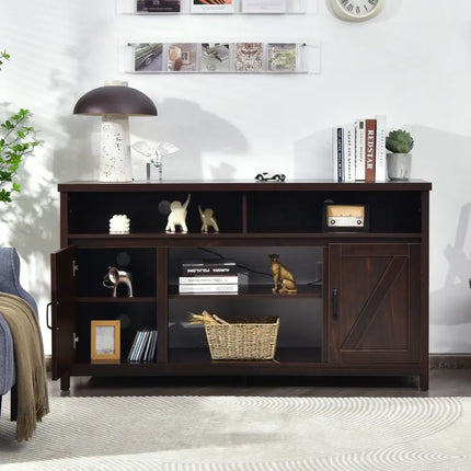 59 Inch TV Stand Media Center Console Cabinet with Barn Door for TV's 65 Inch-Brown Costway
