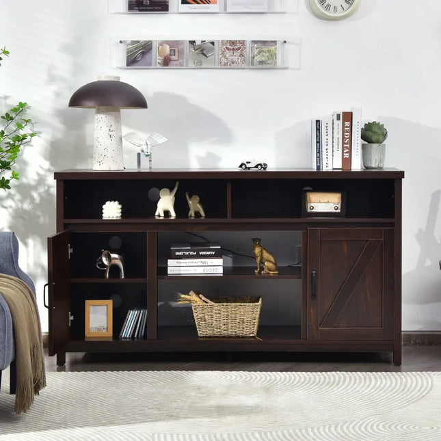 59 Inch TV Stand Media Center Console Cabinet with Barn Door for TV's 65 Inch-Brown Costway