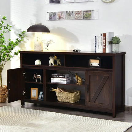59 Inch TV Stand Media Center Console Cabinet with Barn Door for TV's 65 Inch-Brown Costway