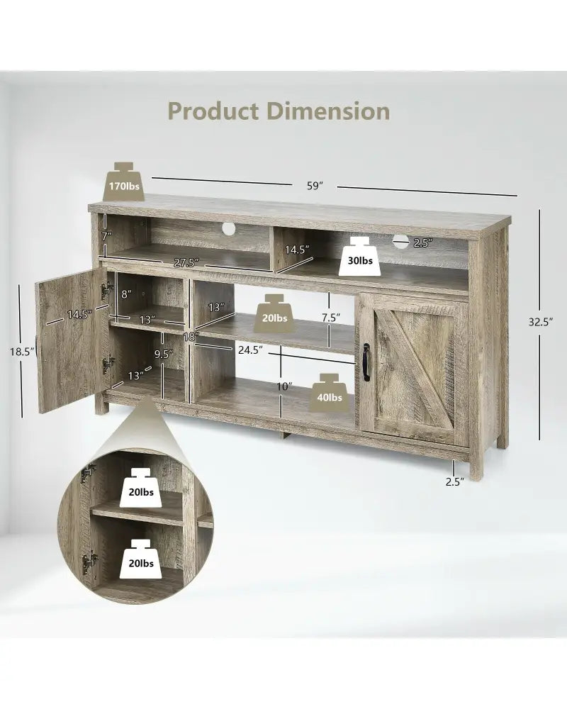 59 Inch TV Stand Media Center Console Cabinet with Barn Door for TV’s 65 Inch-Natural - Natural - Entertainment Centers