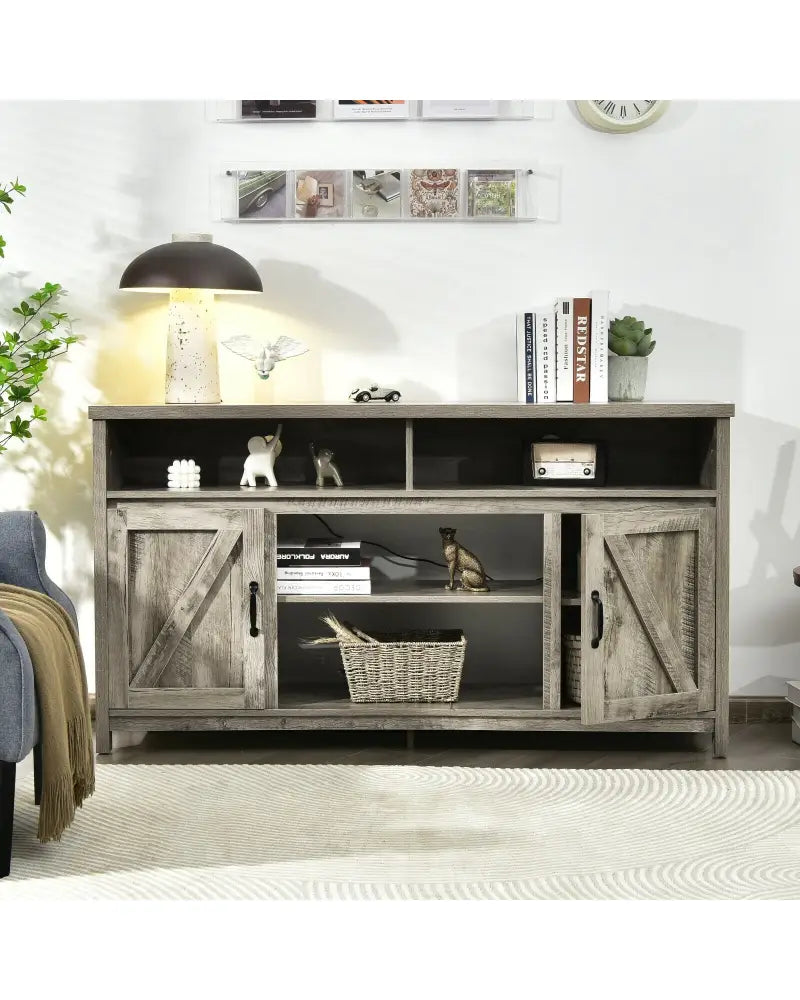59 Inch TV Stand Media Center Console Cabinet with Barn Door for TV’s 65 Inch-Natural - Natural - Entertainment Centers