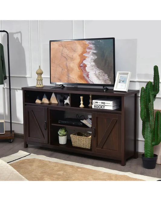 59 Inch TV Stand Media Center Console Cabinet with Barn Door for TV’s 65 Inch-Brown - Brown - Entertainment Centers &