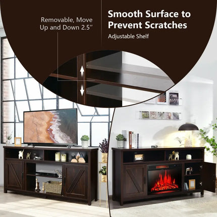 59 Inch TV Stand Media Center Console Cabinet with Barn Door for TV's 65 Inch-Brown Costway