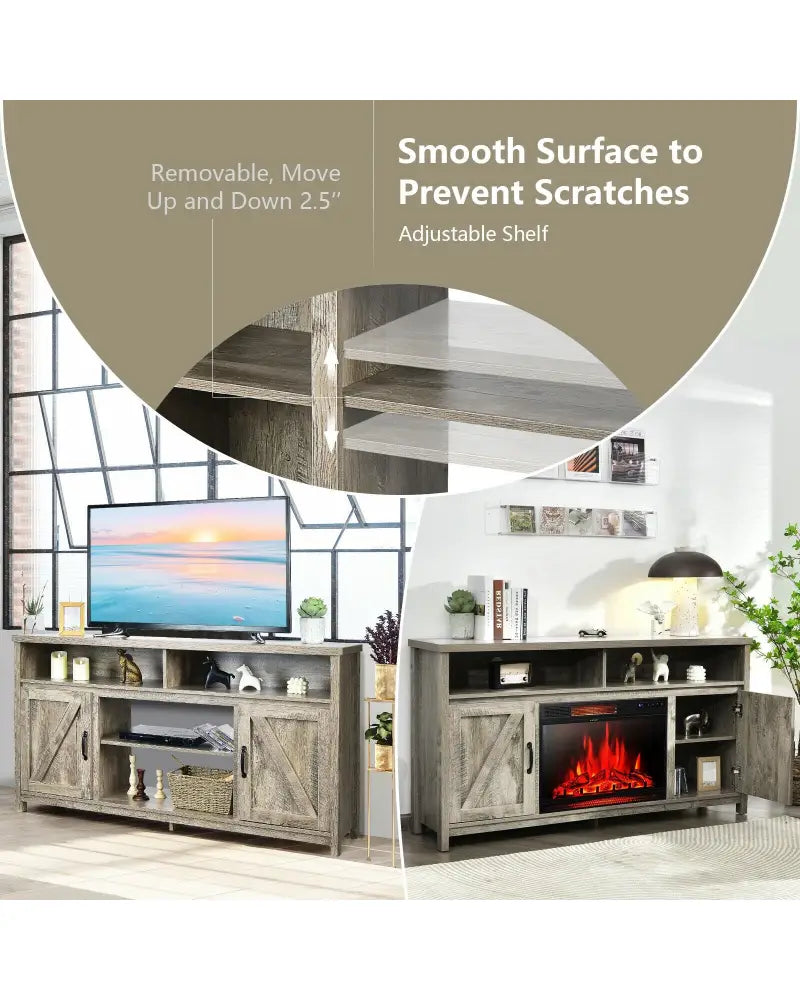 59 Inch TV Stand Media Center Console Cabinet with Barn Door for TV’s 65 Inch-Natural - Natural - Entertainment Centers
