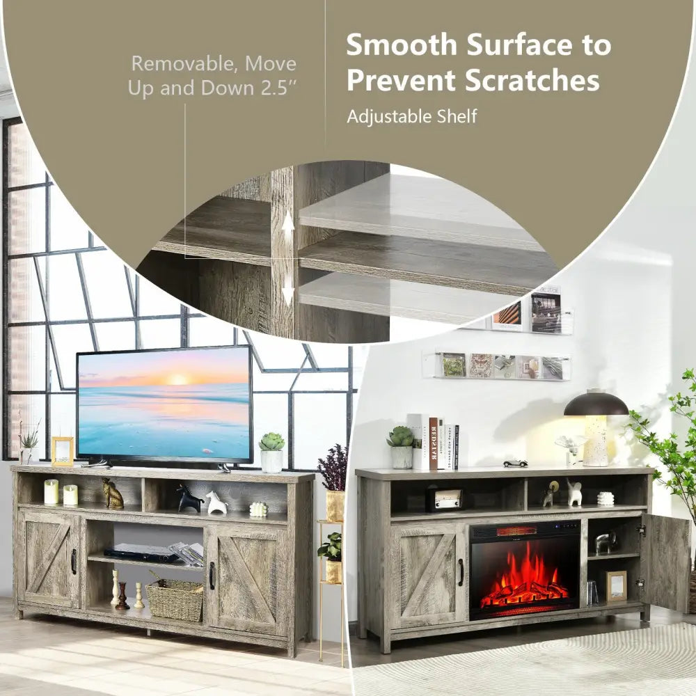59 Inch TV Stand Media Center Console Cabinet with Barn Door for TV’s 65 Inch-Natural - Natural - Entertainment Centers