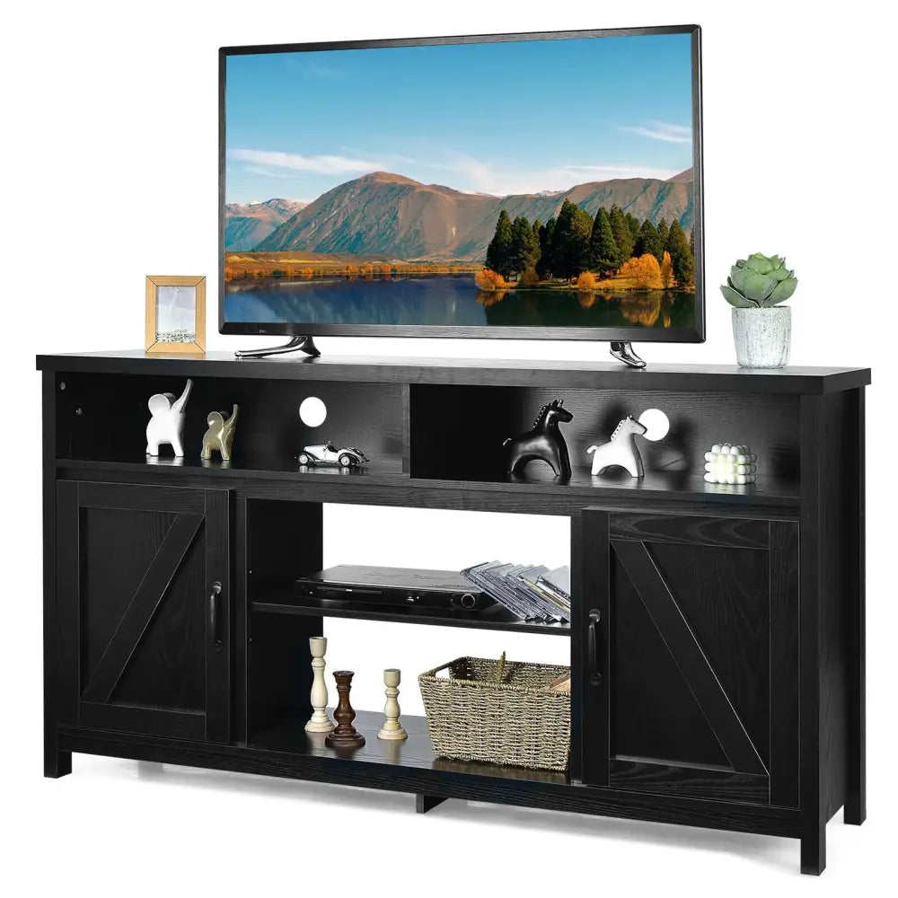 59 Inch TV Stand Media Center Console Cabinet with Barn Door for TV’s 65 Inch-Black - Black - Entertainment Centers &