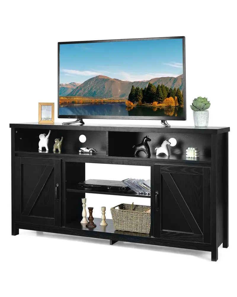 59 Inch TV Stand Media Center Console Cabinet with Barn Door for TV’s 65 Inch-Black - Black - Entertainment Centers &