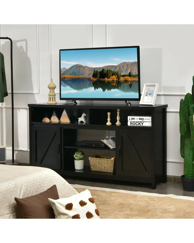 59 Inch TV Stand Media Center Console Cabinet with Barn Door for TV’s 65 Inch-Black - Black - Entertainment Centers &