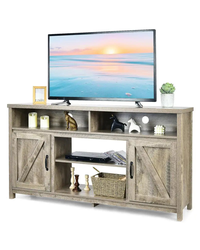 59 Inch TV Stand Media Center Console Cabinet with Barn Door for TV’s 65 Inch-Natural - Natural - Entertainment Centers