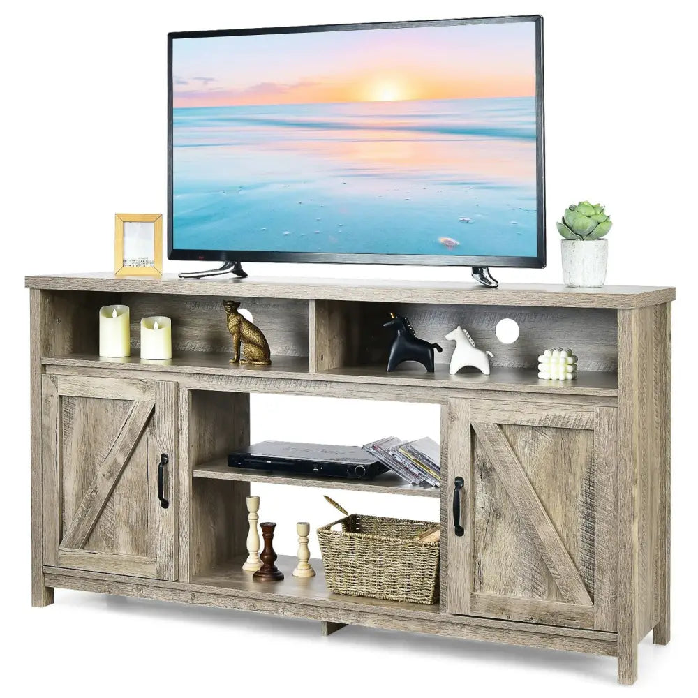59 Inch TV Stand Media Center Console Cabinet with Barn Door for TV’s 65 Inch-Natural - Natural - Entertainment Centers