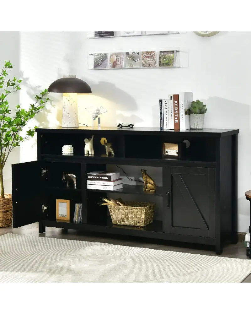 59 Inch TV Stand Media Center Console Cabinet with Barn Door for TV’s 65 Inch-Black - Black - Entertainment Centers &
