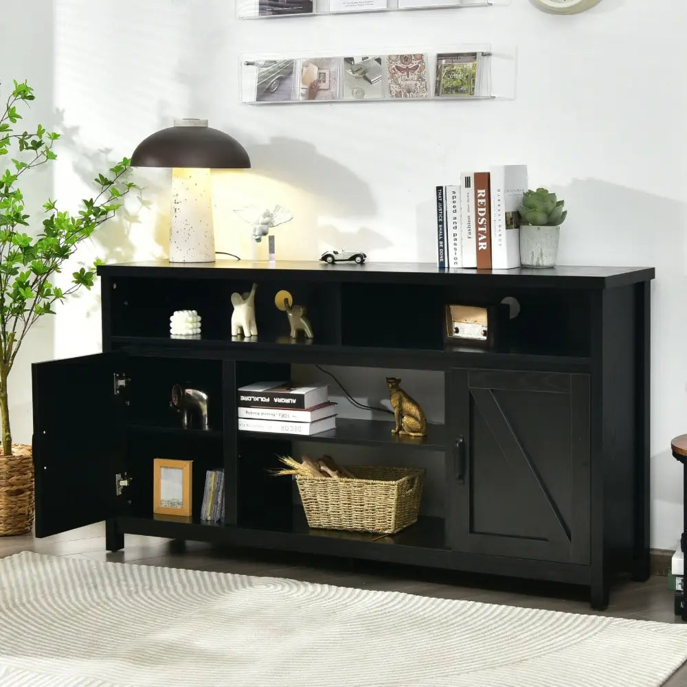 59 Inch TV Stand Media Center Console Cabinet with Barn Door for TV’s 65 Inch-Black - Black - Entertainment Centers &