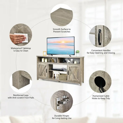 59 Inch TV Stand Media Center Console Cabinet with Barn Door for TV's 65 Inch-Natural Costway