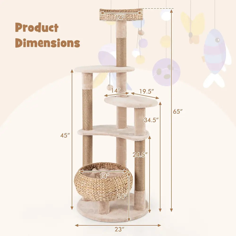 59 Inches Cat Tree with Perch and Soft Hammock for Indoor Cats-Beige - Beige - Cat Trees Condos & Scratchers