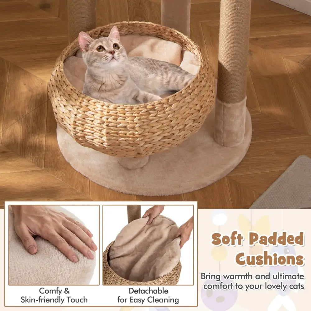 59 Inches Cat Tree with Perch and Soft Hammock for Indoor Cats-Beige - Beige - Cat Trees Condos & Scratchers