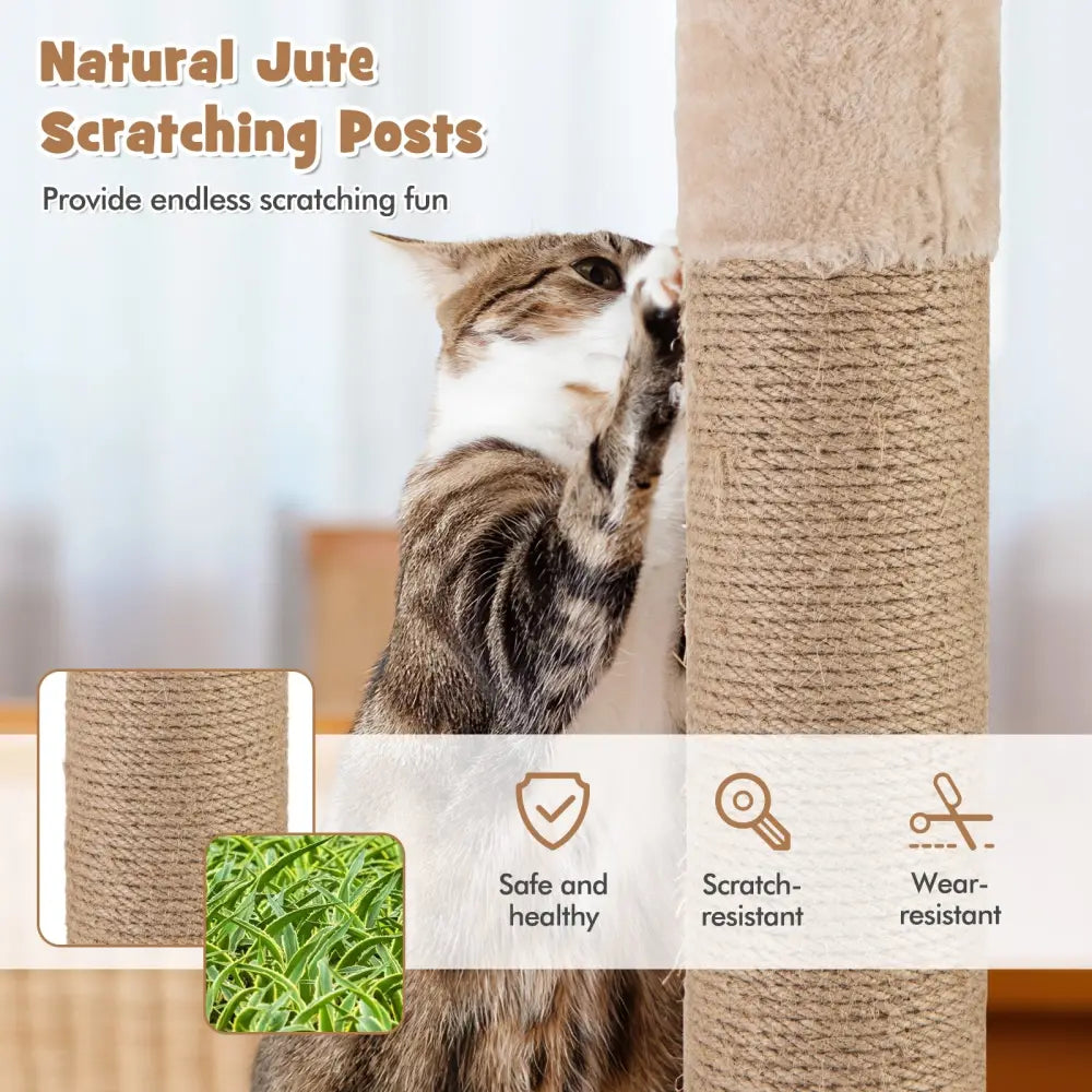 59 Inches Cat Tree with Perch and Soft Hammock for Indoor Cats-Beige - Beige - Cat Trees Condos & Scratchers