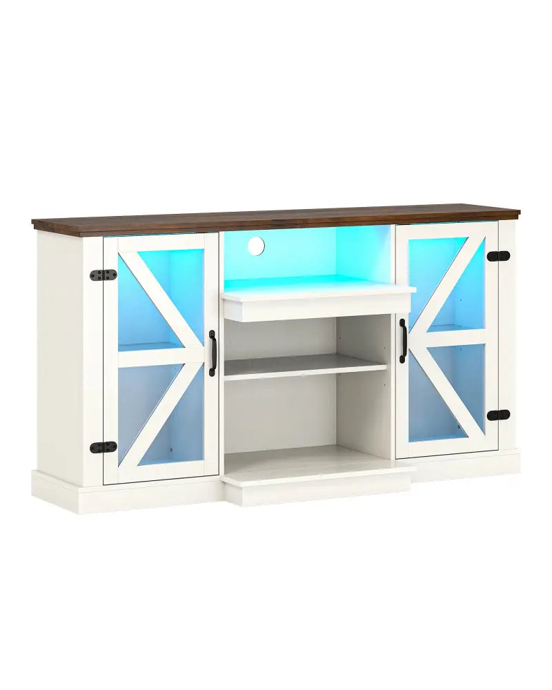 59 Inches Media Console Table with 3-Level Shelves and 22 Dynamic Modes-White - White - Entertainment Centers & TV
