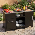 59’’ Outdoor Grill Table with 2 Removable Shelves and Stainless Steel Top-Black - Black - Outdoor Grills