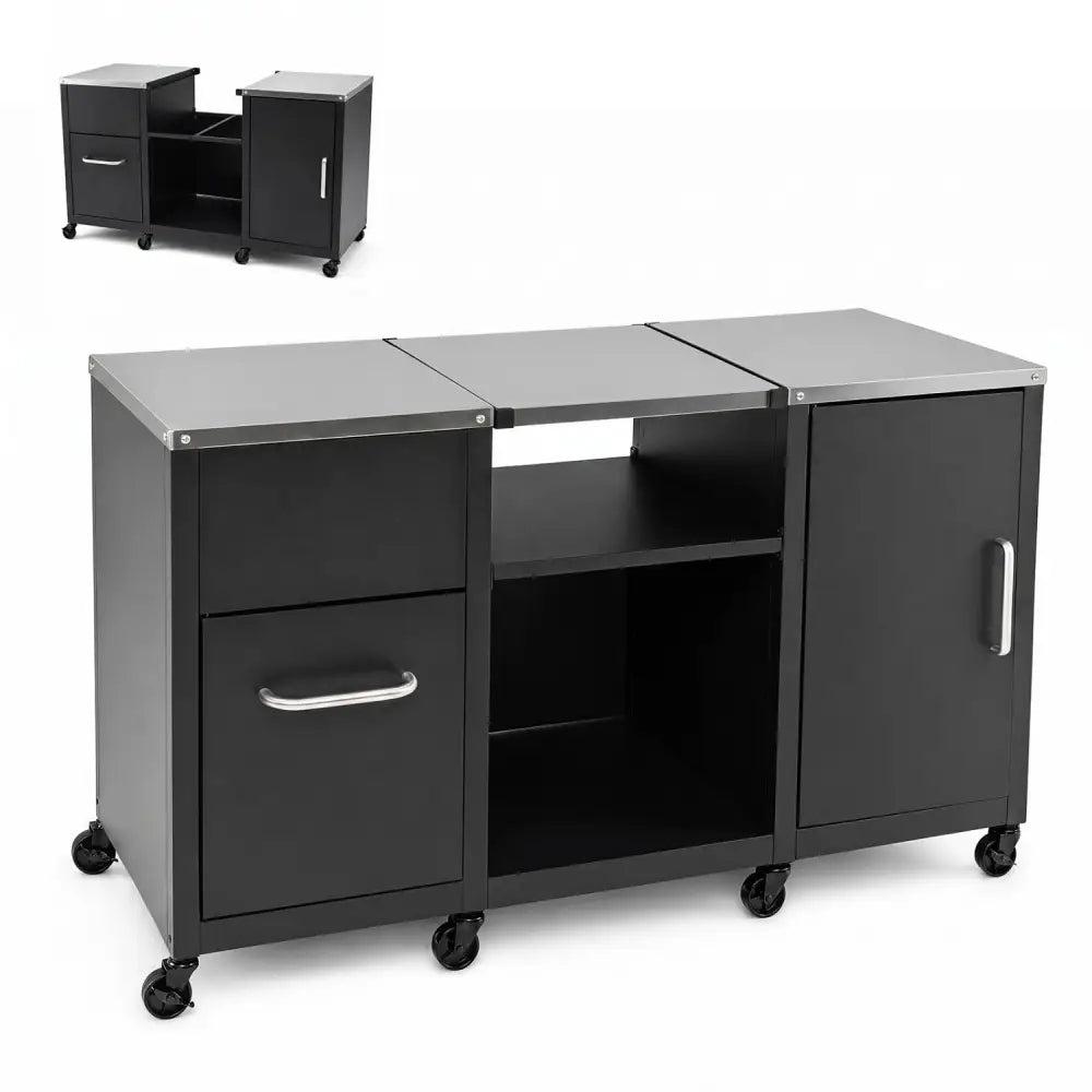 59’’ Outdoor Grill Table with 2 Removable Shelves and Stainless Steel Top-Black - Black - Outdoor Grills