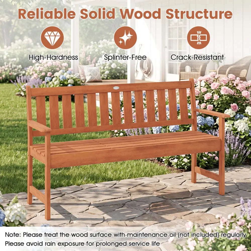 59’’ Outdoor Wood Garden Bench with Pull-Out Center Table - Outdoor Benches