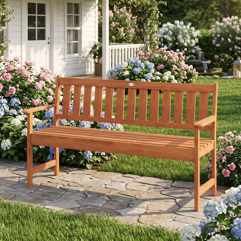 59’’ Outdoor Wood Garden Bench with Pull-Out Center Table - Outdoor Benches