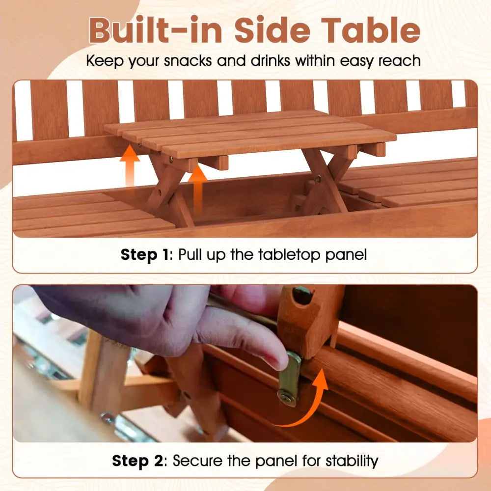 59’’ Outdoor Wood Garden Bench with Pull-Out Center Table - Outdoor Benches