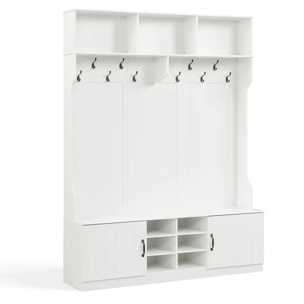 59’’ Wide 6-in-1 Hall Tree with Bench and Storage-White - White - Coat Racks & Hall Trees