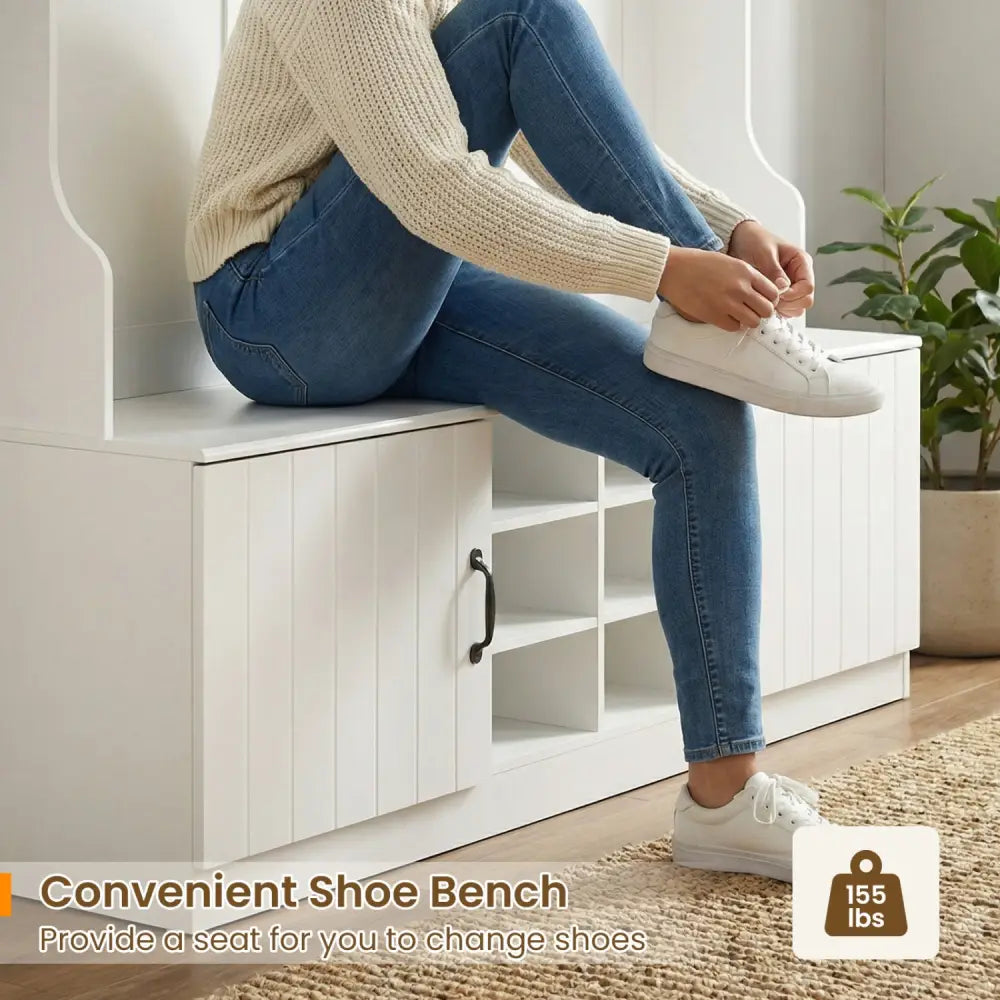 59’’ Wide 6-in-1 Hall Tree with Bench and Storage-White - White - Coat Racks & Hall Trees