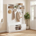 59’’ Wide 6-in-1 Hall Tree with Bench and Storage-White - White - Coat Racks & Hall Trees