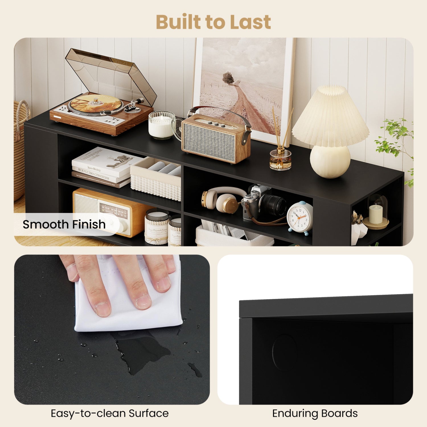 59 Inch Console Storage Entertainment Media Wood TV Stand-Black