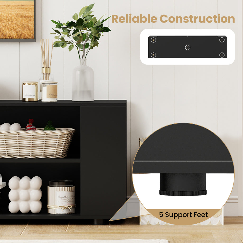 59 Inch Console Storage Entertainment Media Wood TV Stand-Black